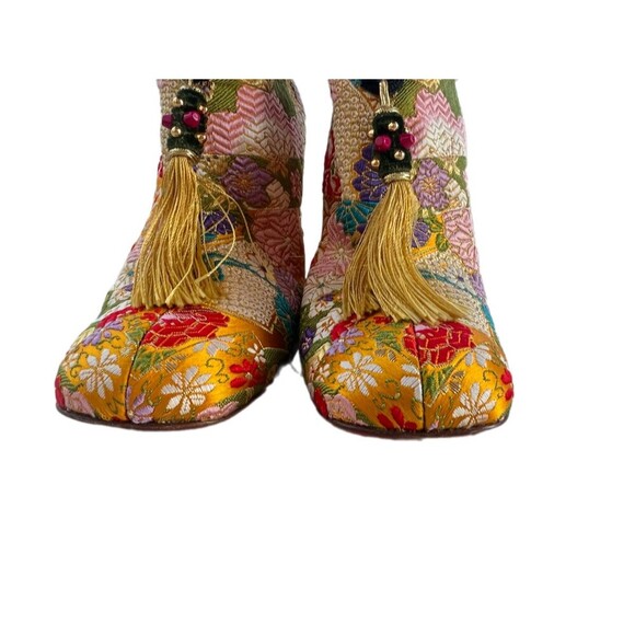 Christian Louboutin May Wong 100 Floral & Rabbit Fur Block Heel Booties - Picture 4 of 10